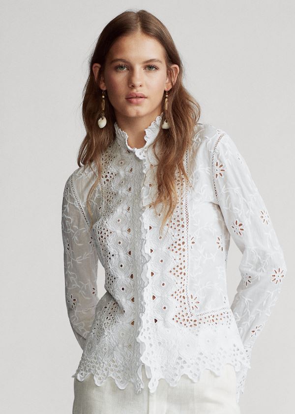 Camisa Polo Ralph Lauren Embroidered Eyelet Mulher 97342-LVTD